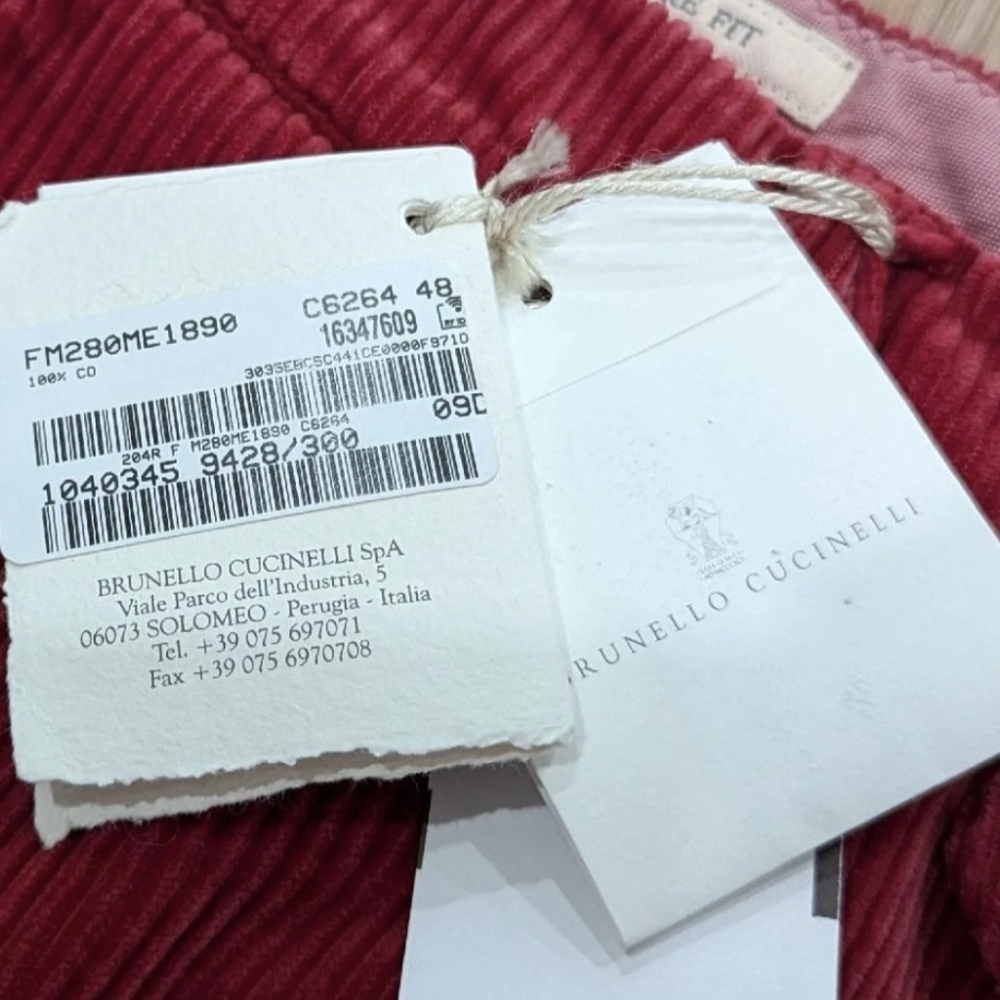 $1495 Mens Brunello Cucinelli Solid Corduroy Pants Rosso 48 US 32 - Picture 9 of 9